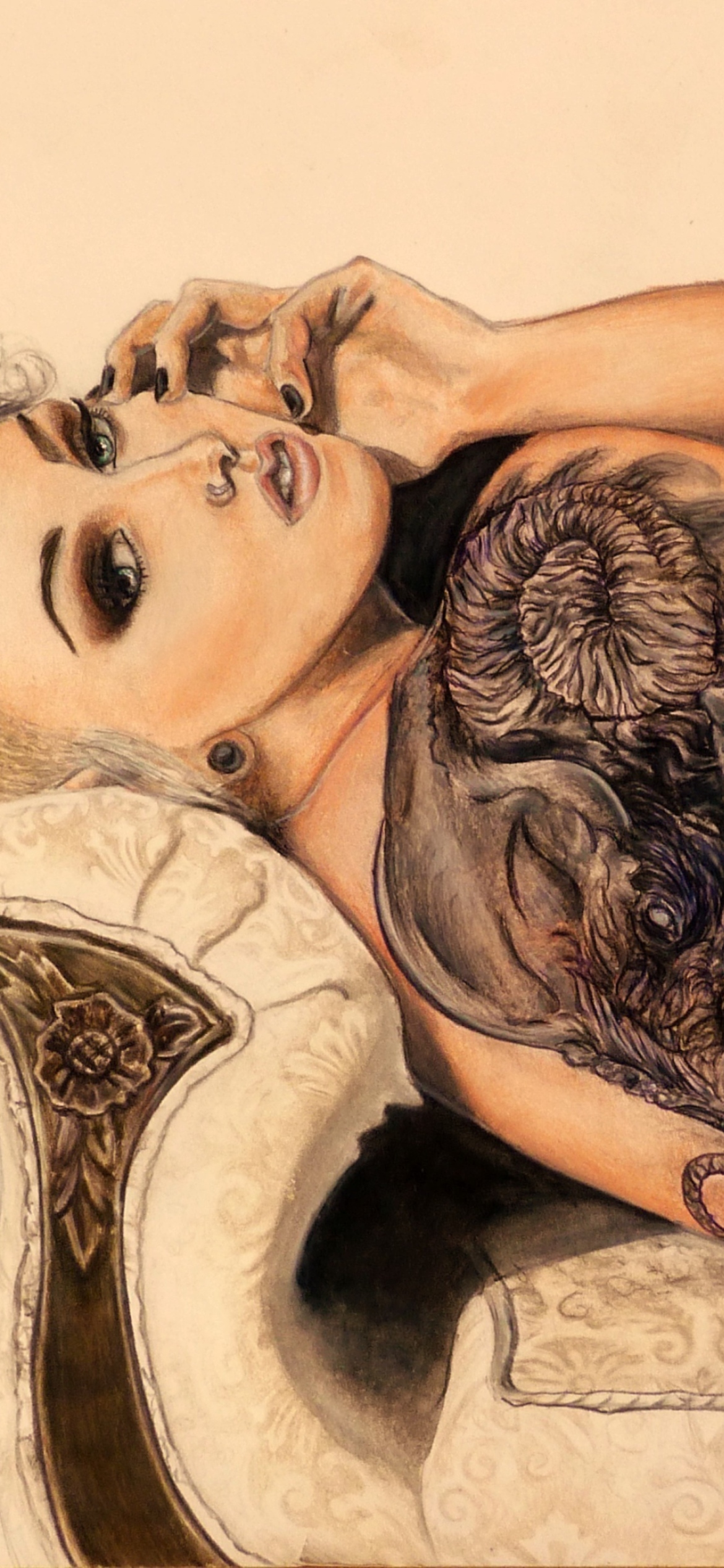 Das Drawing Of Girl With Tattoo Wallpaper 1170x2532