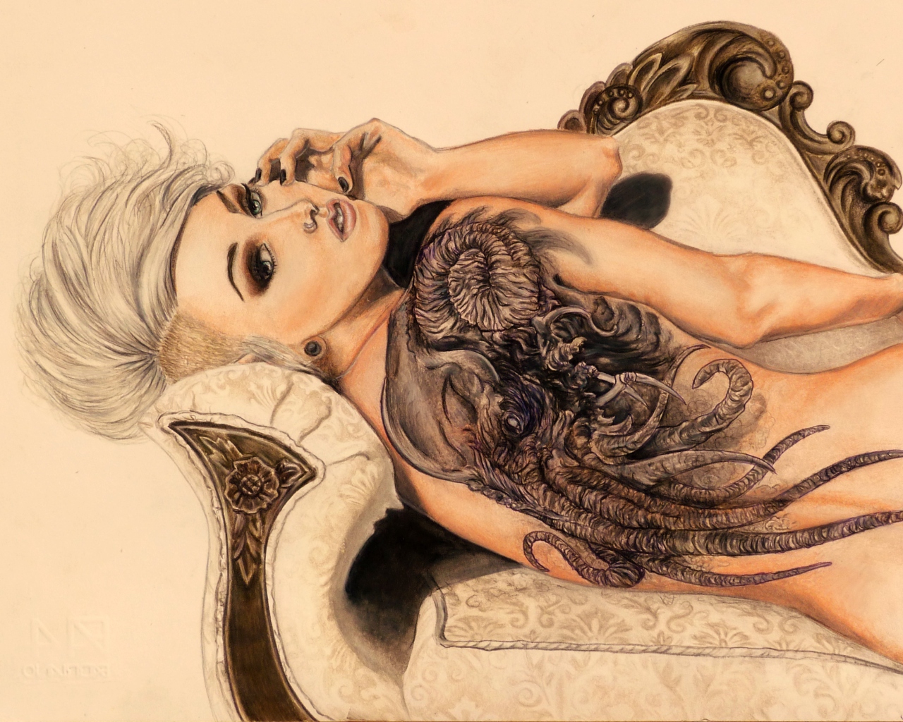 Sfondi Drawing Of Girl With Tattoo 1280x1024