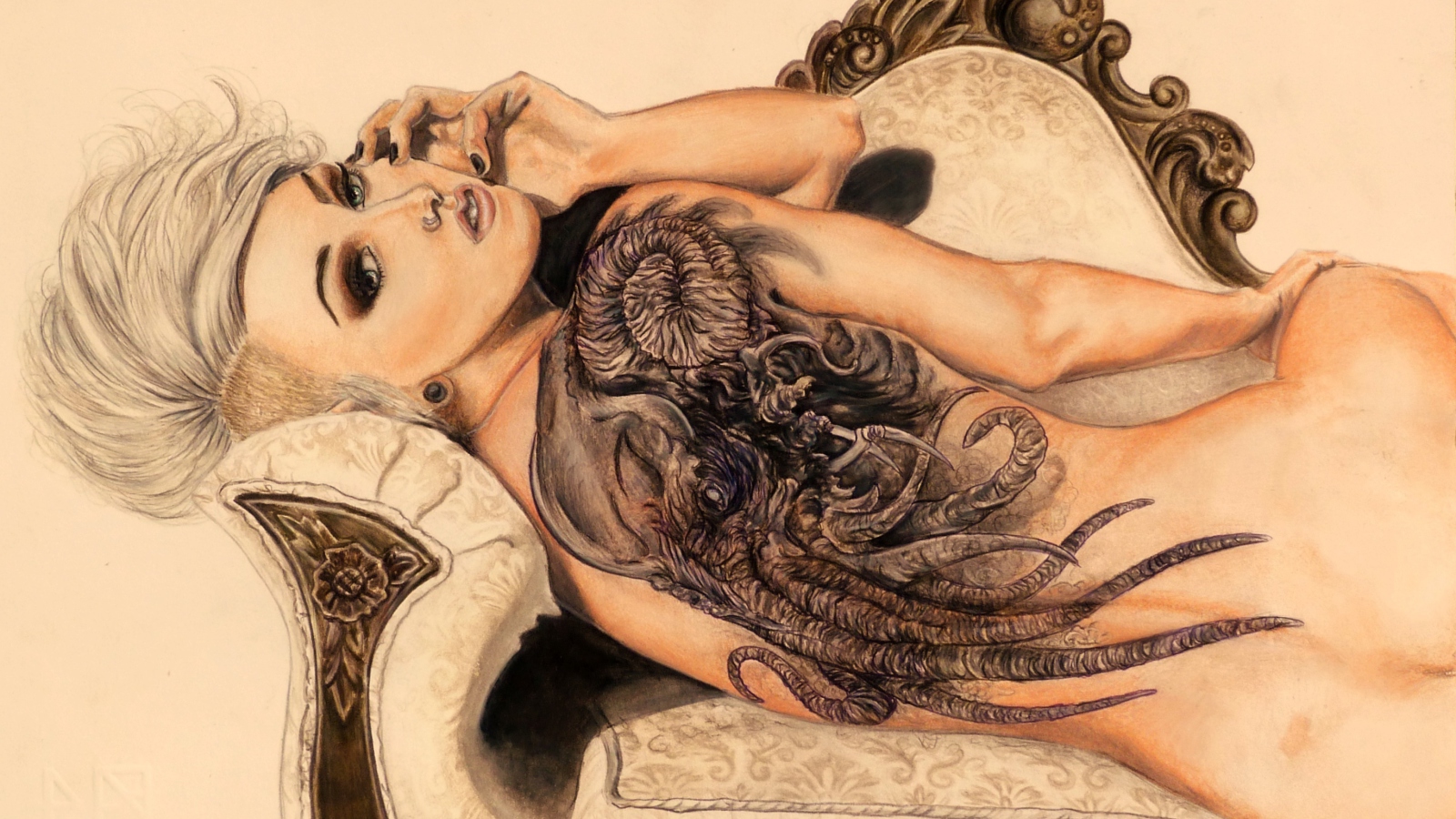 Fondo de pantalla Drawing Of Girl With Tattoo 1600x900