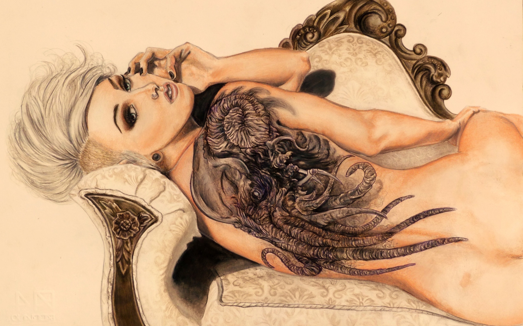 Das Drawing Of Girl With Tattoo Wallpaper 1680x1050