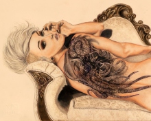 Das Drawing Of Girl With Tattoo Wallpaper 220x176