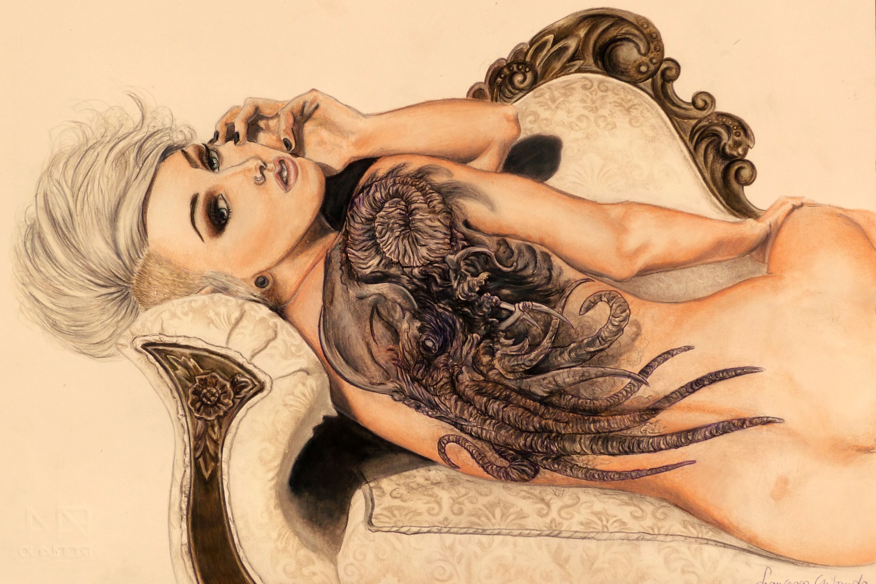Screenshot №1 pro téma Drawing Of Girl With Tattoo 2880x1920
