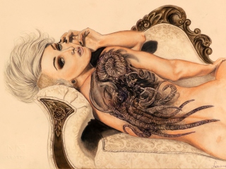 Screenshot №1 pro téma Drawing Of Girl With Tattoo 320x240