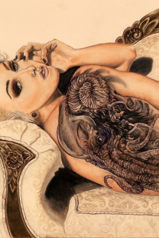 Das Drawing Of Girl With Tattoo Wallpaper 320x480