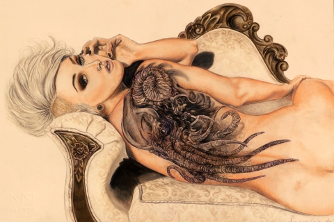 Drawing Of Girl With Tattoo wallpaper 480x320