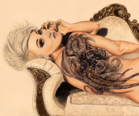 Das Drawing Of Girl With Tattoo Wallpaper 480x400