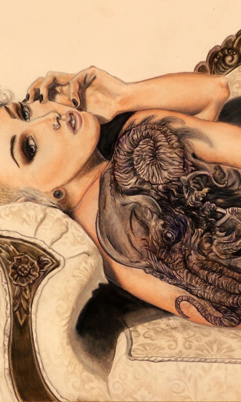 Drawing Of Girl With Tattoo wallpaper 480x800