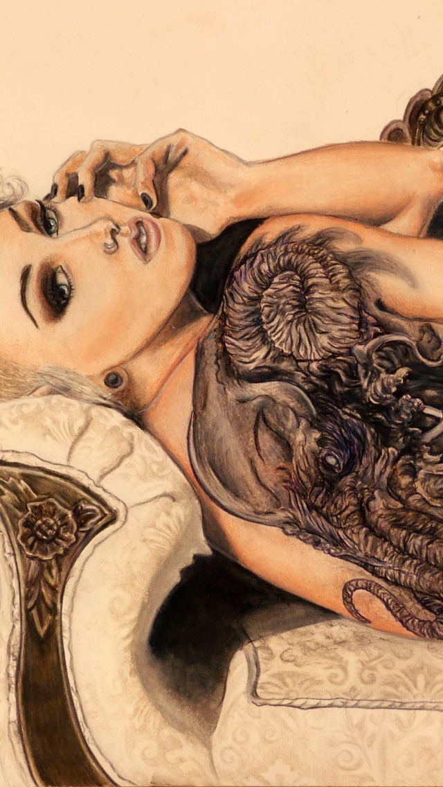 Fondo de pantalla Drawing Of Girl With Tattoo 640x1136