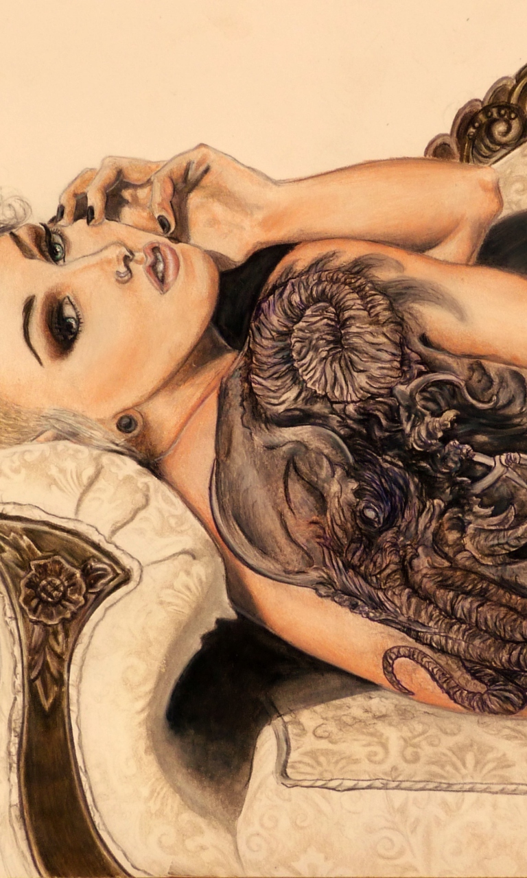 Das Drawing Of Girl With Tattoo Wallpaper 768x1280