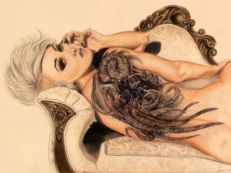 Screenshot №1 pro téma Drawing Of Girl With Tattoo 800x600