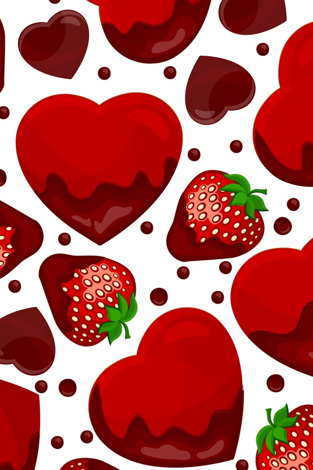 Fondo de pantalla Strawberry and Hearts 640x960