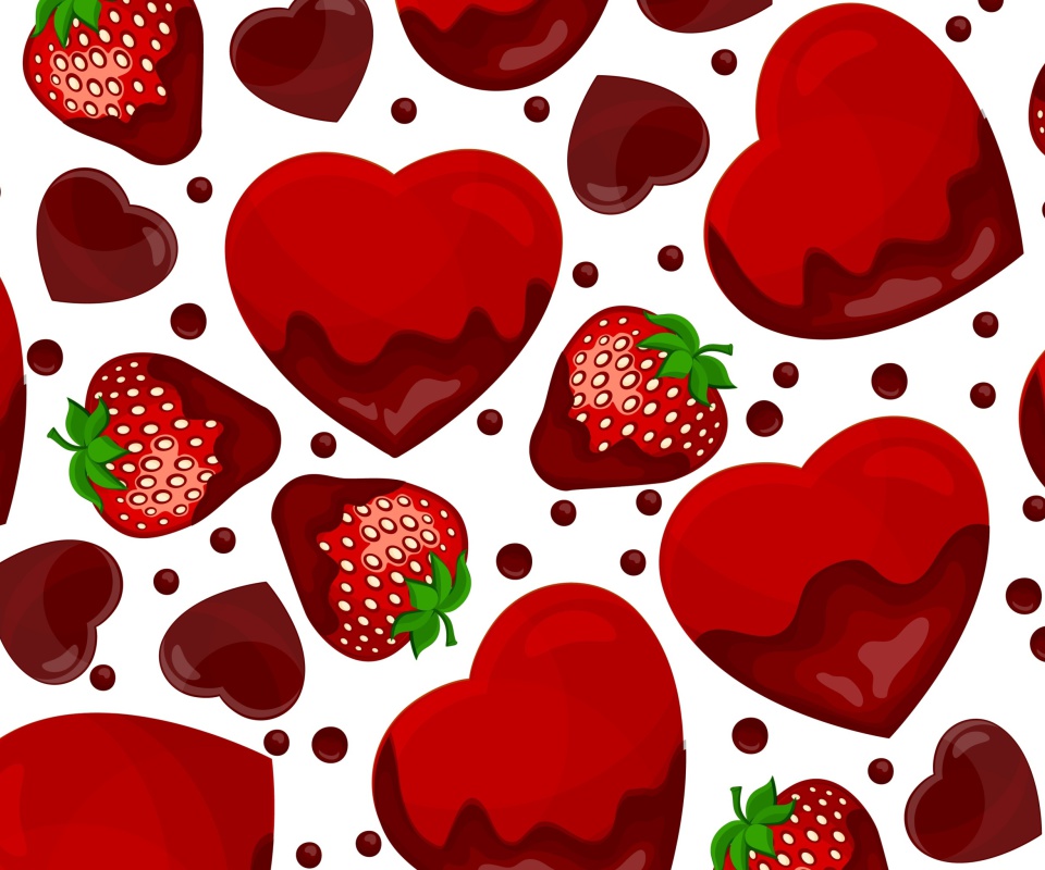 Das Strawberry and Hearts Wallpaper 960x800