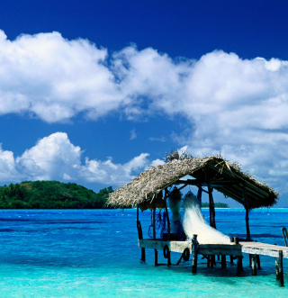 Thatched Hut, Bora Bora, French Polynesia papel de parede para celular para iPad mini