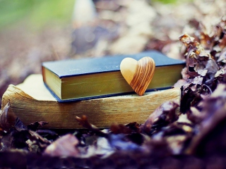 Das Yellow Heart And Vintage Books Wallpaper 320x240