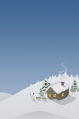 Winter House Drawing wallpaper 320x480
