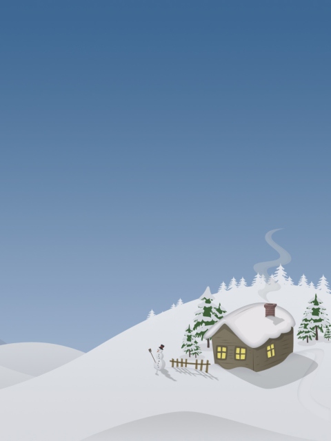 Winter House Drawing wallpaper 480x640
