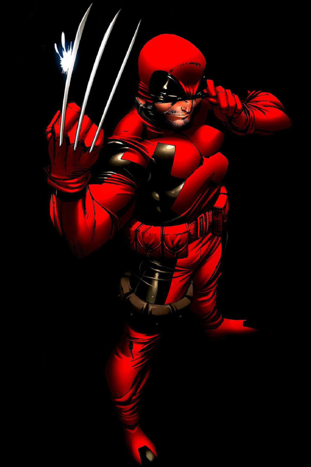 Das Wolverine in Red Costume Wallpaper 640x960