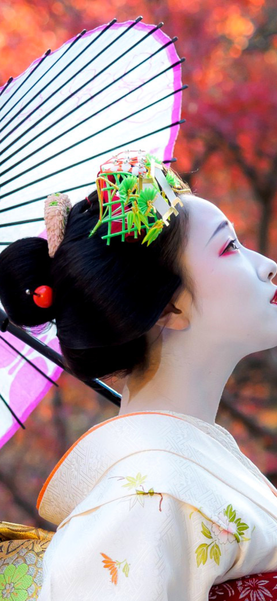 Japanese Girl with Umbrella wallpaper 1170x2532