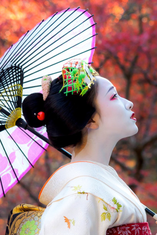 Das Japanese Girl with Umbrella Wallpaper 320x480