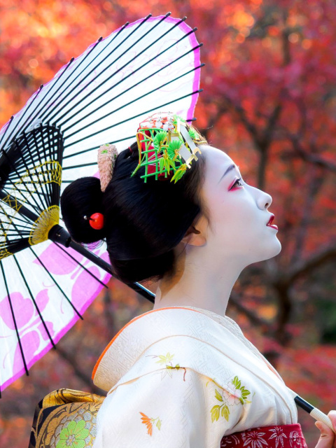Sfondi Japanese Girl with Umbrella 480x640