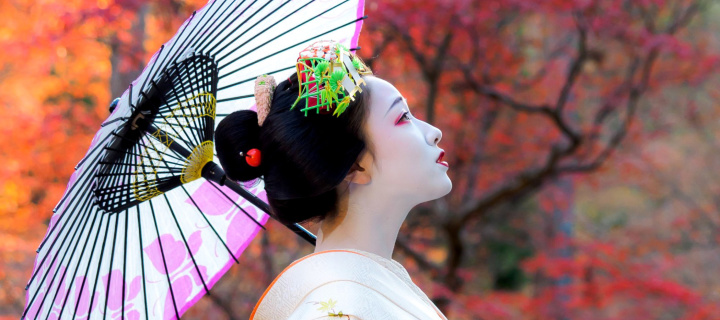 Screenshot №1 pro téma Japanese Girl with Umbrella 720x320
