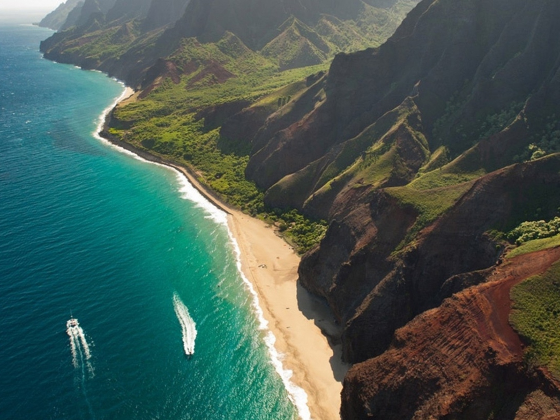 Обои Cliffs Ocean Kauai Beach Hawai 1152x864