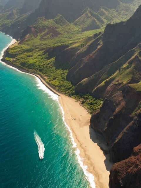 Cliffs Ocean Kauai Beach Hawai screenshot #1 480x640