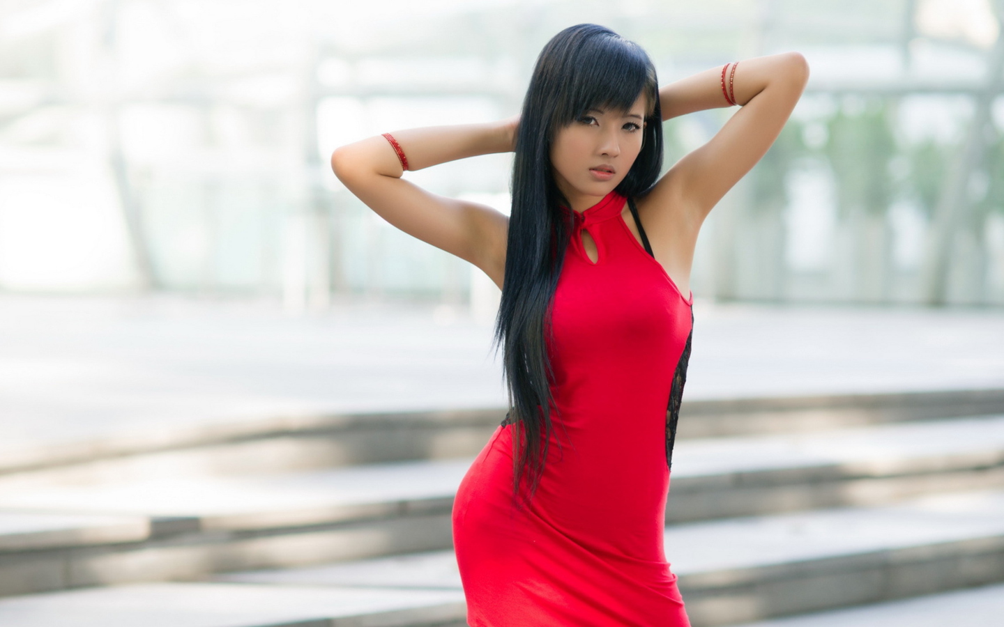 Asian Girl In Red Dress wallpaper 1440x900