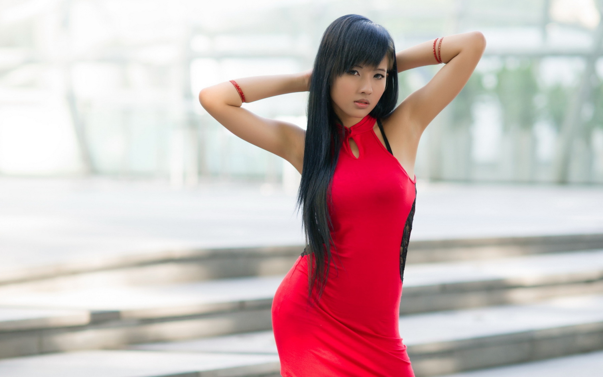 Das Asian Girl In Red Dress Wallpaper 1920x1200