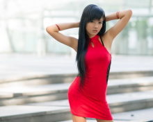 Обои Asian Girl In Red Dress 220x176