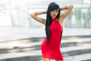 Free Asian Girl In Red Dress Picture for Android, iPhone and iPad