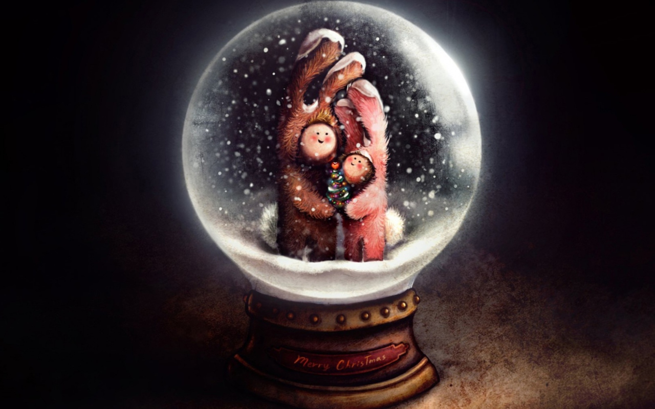 Обои Christmas Bunnies In Snow Ball 1280x800