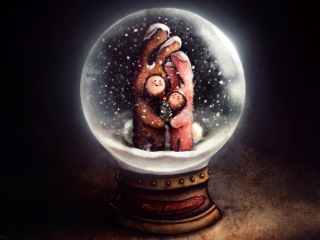 Das Christmas Bunnies In Snow Ball Wallpaper 320x240