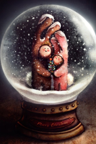 Das Christmas Bunnies In Snow Ball Wallpaper 320x480