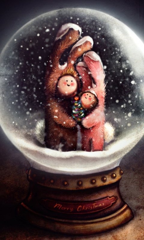 Das Christmas Bunnies In Snow Ball Wallpaper 480x800