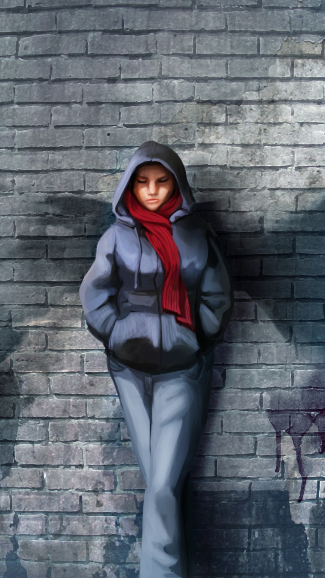 Screenshot №1 pro téma Red Scarf And Brick Wall 1080x1920