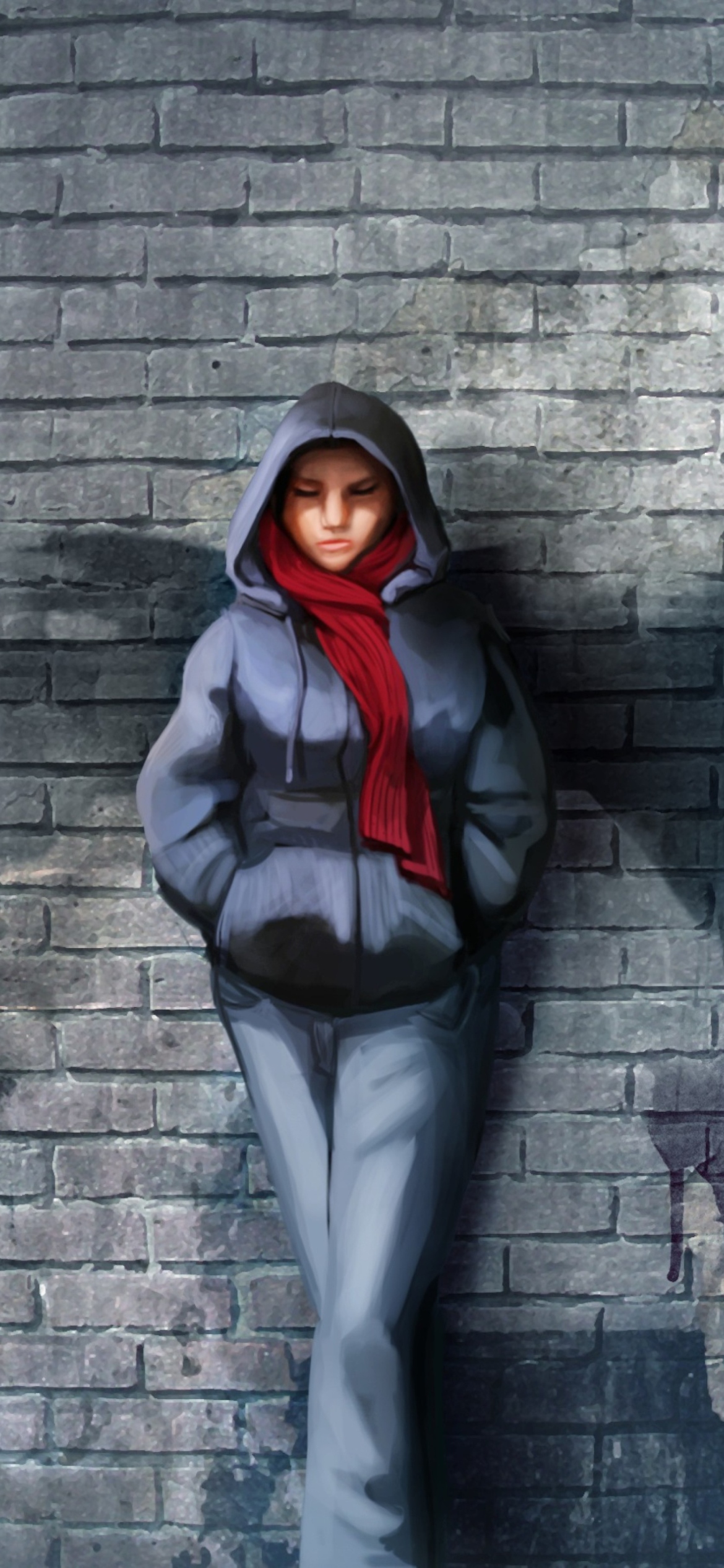 Red Scarf And Brick Wall wallpaper 1170x2532