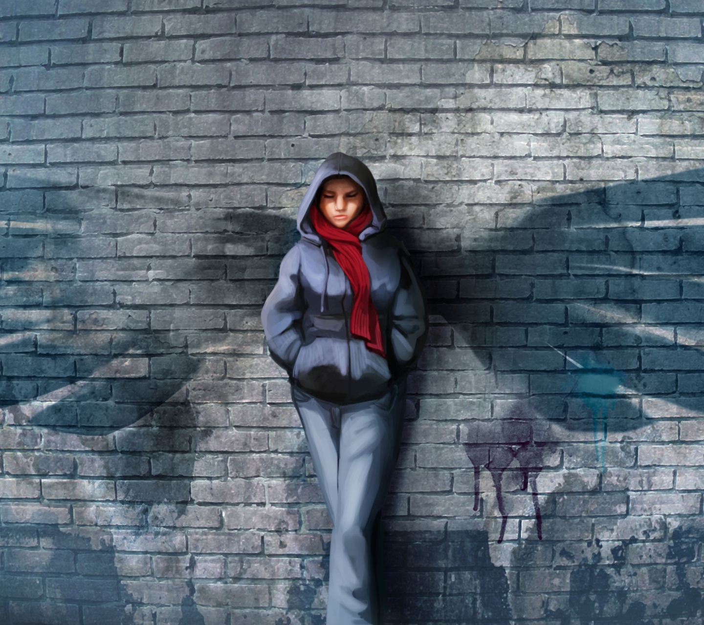 Screenshot №1 pro téma Red Scarf And Brick Wall 1440x1280