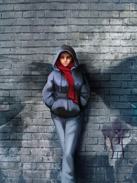 Das Red Scarf And Brick Wall Wallpaper 480x640