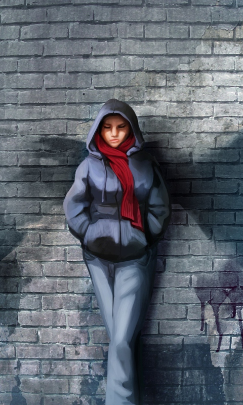 Screenshot №1 pro téma Red Scarf And Brick Wall 480x800