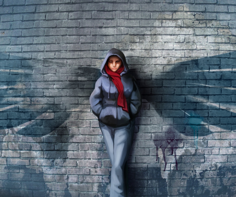 Screenshot №1 pro téma Red Scarf And Brick Wall 960x800