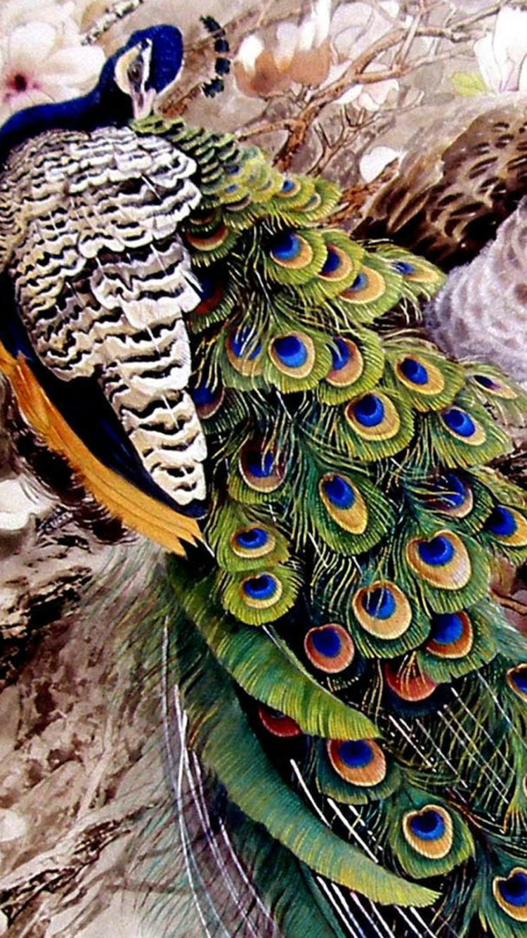 Peacock Painting wallpaper 750x1334