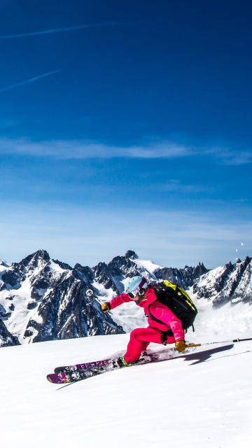 Fondo de pantalla Skiing in Aiguille du Midi 360x640