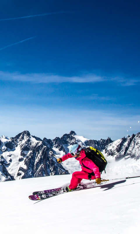 Fondo de pantalla Skiing in Aiguille du Midi 480x800