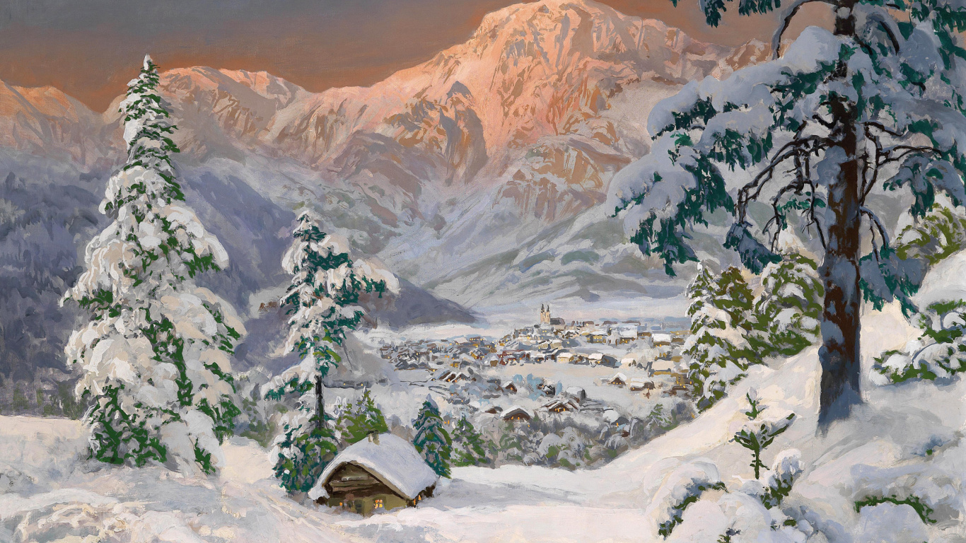 Обои Alois Arnegger, Alpine scenes 1366x768