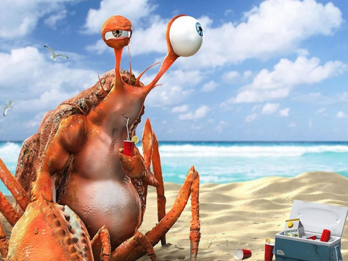 Das Lazy Crab On Beach Wallpaper 1152x864