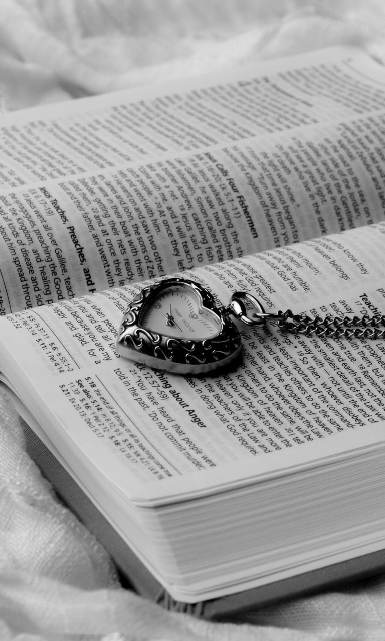 Bible And Vintage Heart-Shaped Watch wallpaper 768x1280