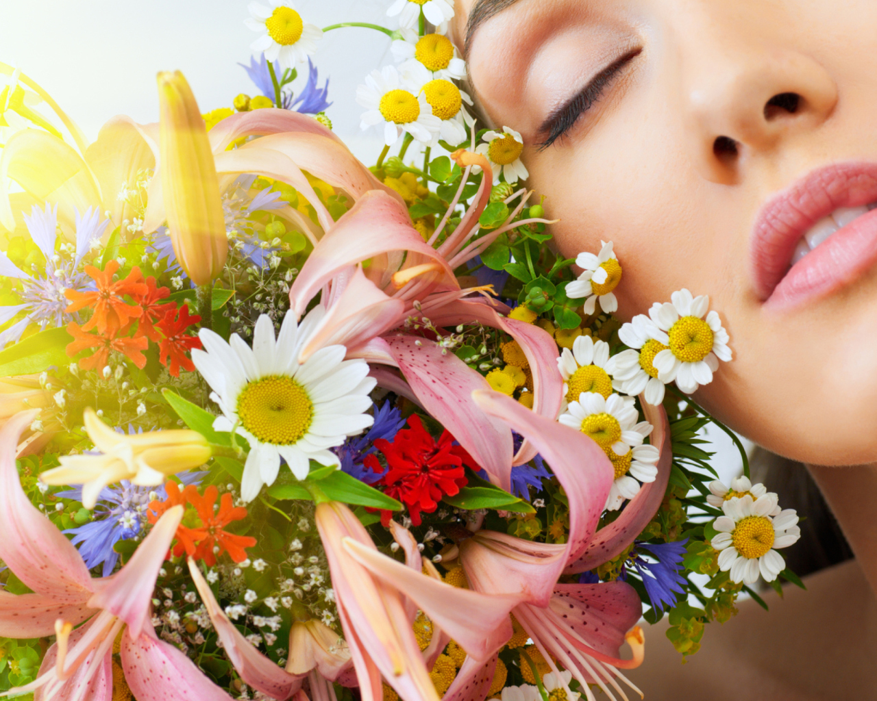 Bouquet And Girl wallpaper 1280x1024