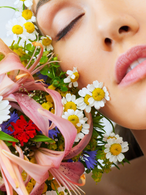 Bouquet And Girl wallpaper 480x640