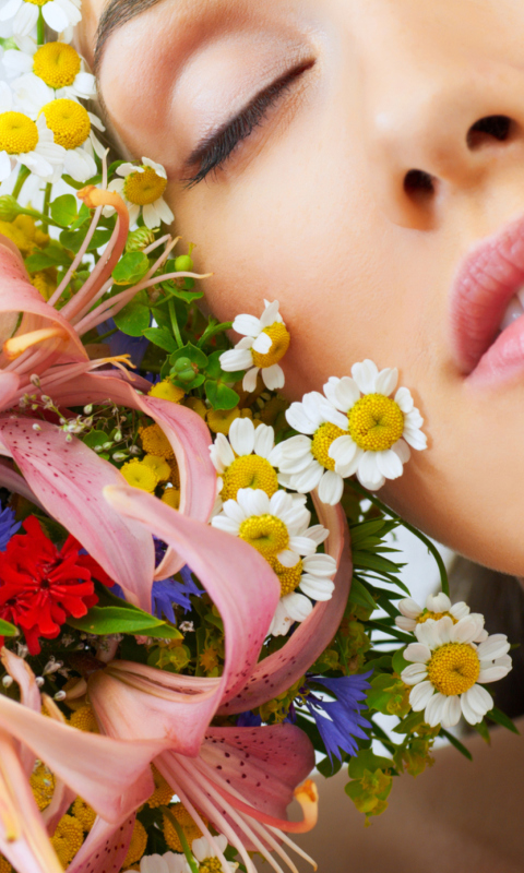 Bouquet And Girl wallpaper 480x800